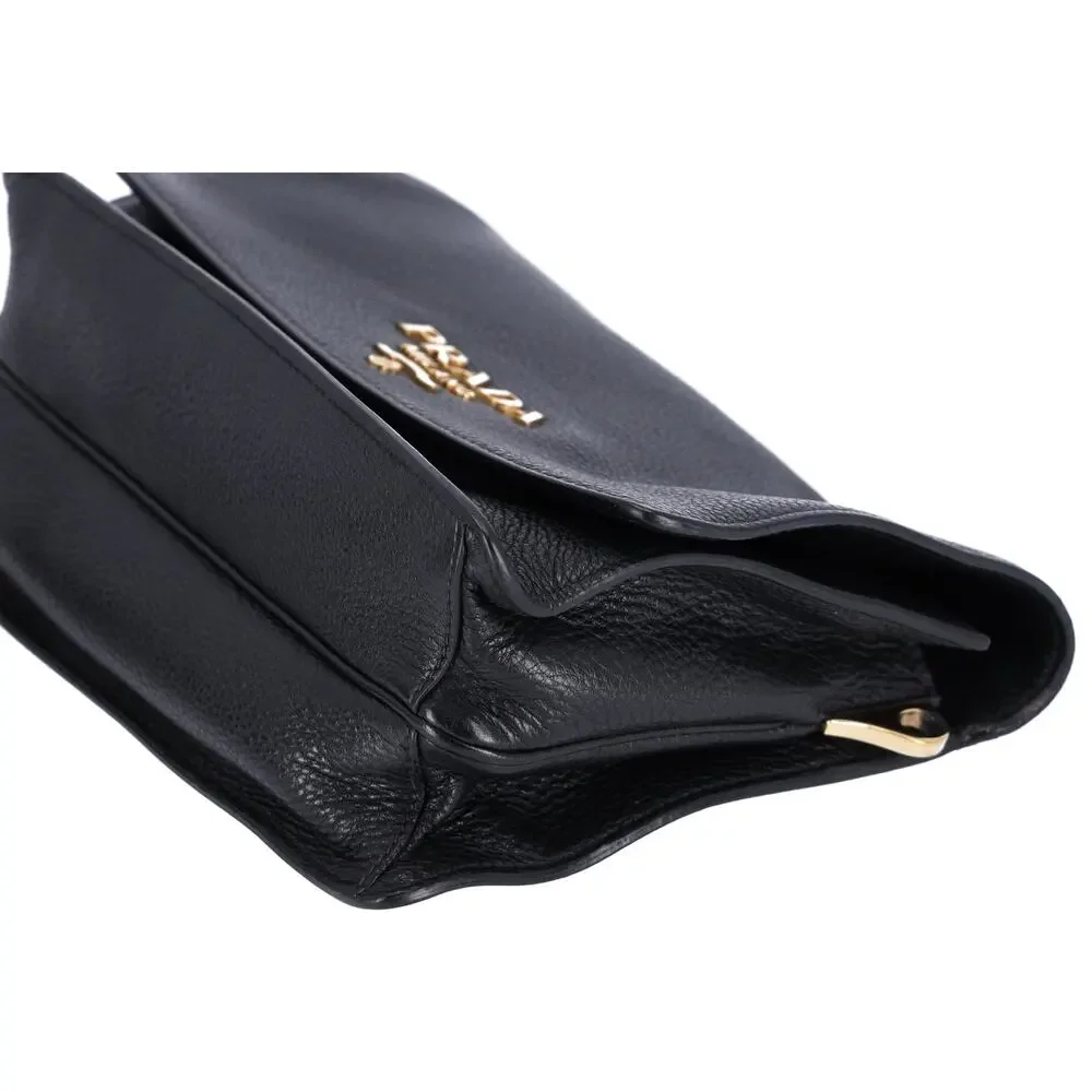 PRADA Vitello Daino Flap Crossbody Bag Black Leather - Picture 8 of 11